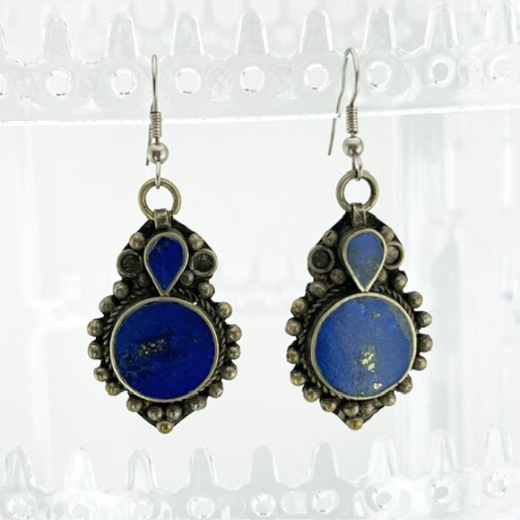 Genuine Lapis Boho Drop Earrings, handcrafted - Picture 2 of 4